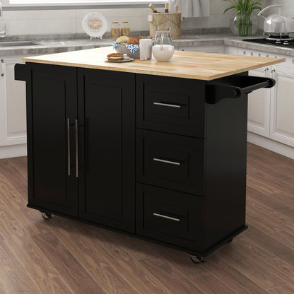 Black Kitchen Island with Spice and Towel Rack