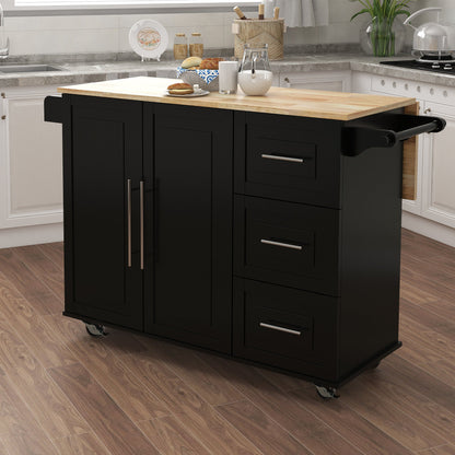 Black Kitchen Island with Spice and Towel Rack