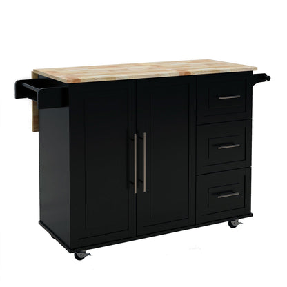 Black Kitchen Island with Spice and Towel Rack
