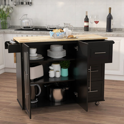 Black Kitchen Island with Spice and Towel Rack
