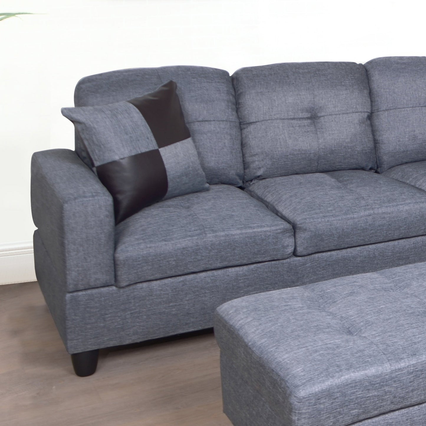 3 PC Sectional Sofa Set Gray by HouseOfZazla; fabric sectional with dark throw pillow on Tampa Home & Garden Store