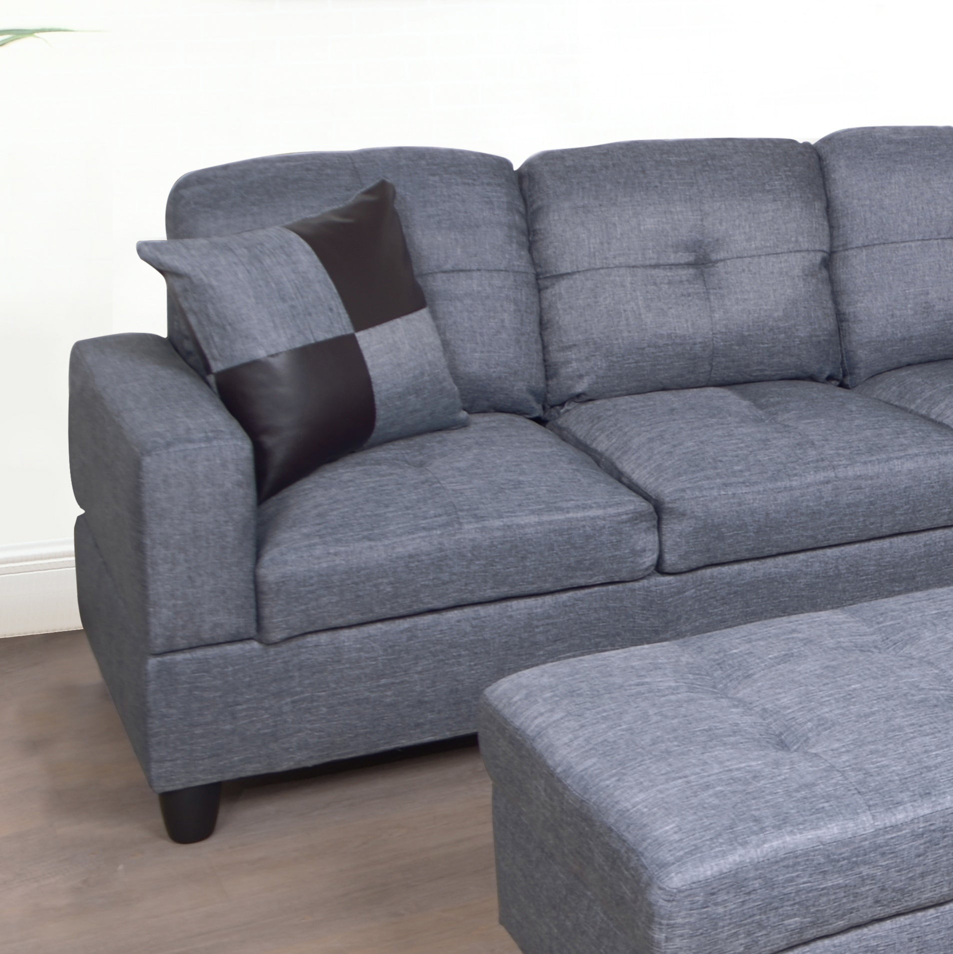 3 PC Sectional Sofa Set Gray by HouseOfZazla; fabric sectional with dark throw pillow on Tampa Home & Garden Store