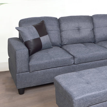 3 PC Sectional Sofa Set Gray by HouseOfZazla; fabric sectional with dark throw pillow on Tampa Home & Garden Store