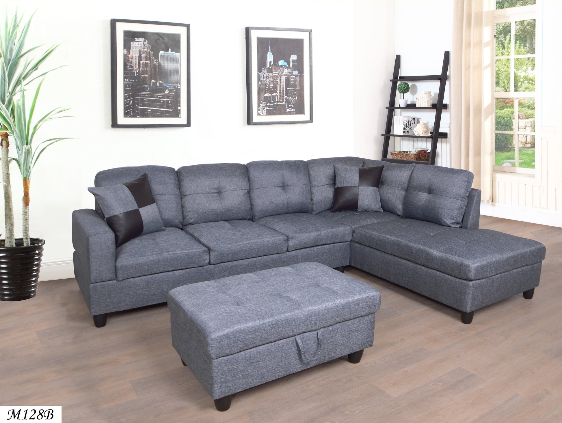 3-piece gray fabric sectional sofa set with chaise and ottoman by HouseOfZazla on Tampa Home & Garden Store