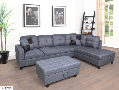 3-piece gray fabric sectional sofa set with chaise and ottoman by HouseOfZazla on Tampa Home & Garden Store