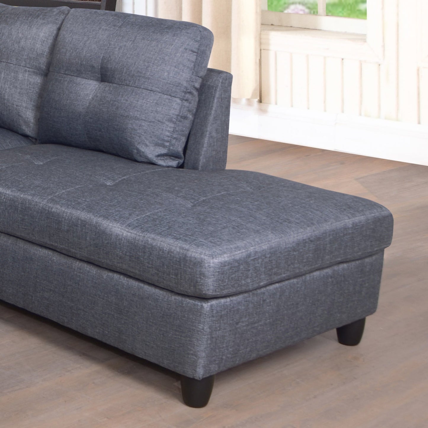 3 PC Sectional Sofa Set gray fabric with tufted cushions and short black legs on Tampa Home & Garden Store