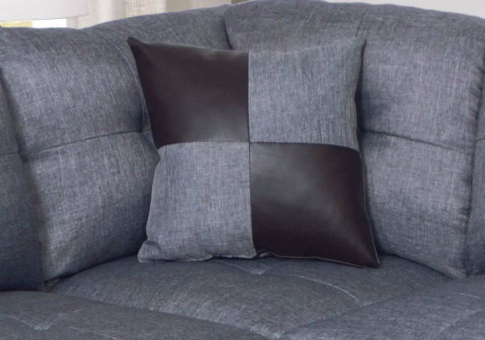 3 PC Sectional Sofa Set Gray by HouseOfZazla with leather patchwork pillow on Tampa Home & Garden Store