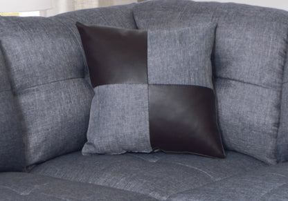 3 PC Sectional Sofa Set Gray by HouseOfZazla with leather patchwork pillow on Tampa Home & Garden Store