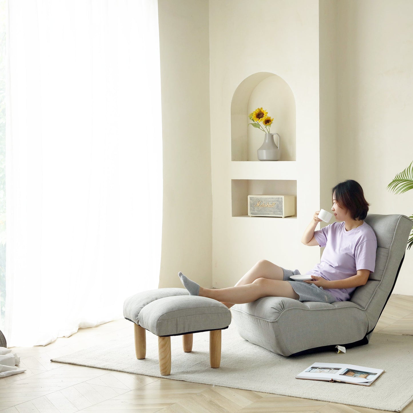 Soft Linen Recliner Chair for Balcony Reading
