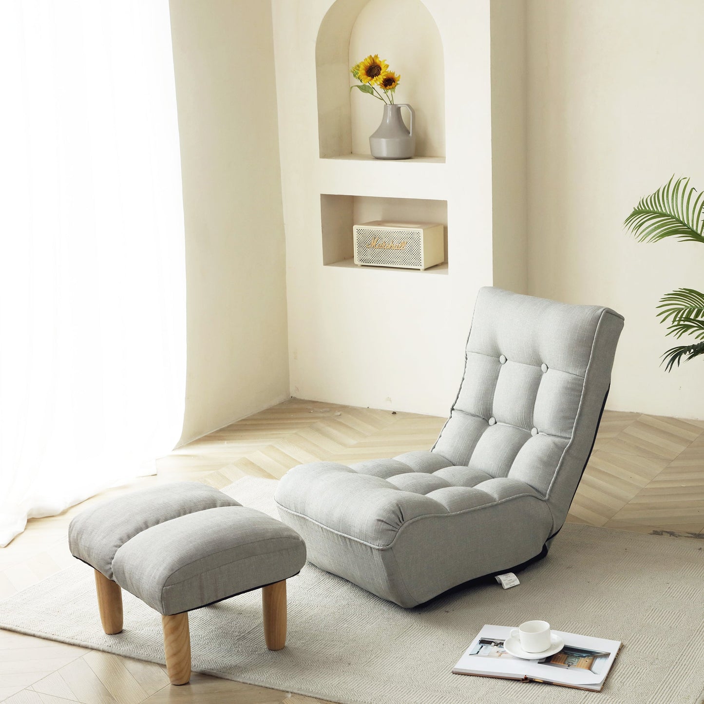 Soft Linen Recliner Chair for Balcony Reading
