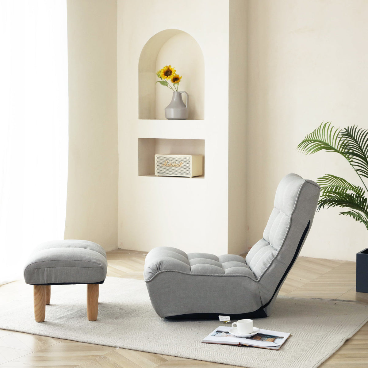 Soft Linen Recliner Chair for Balcony Reading