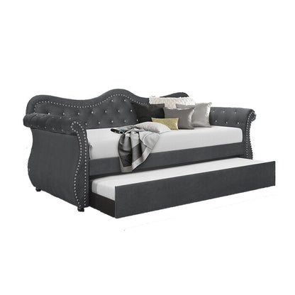 Abby Upholstered Velvet Wood Daybed with Trundle, dark gray with tufted back on Tampa Home & Garden Store