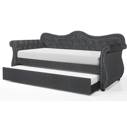 Abby velvet daybed with trundle, gray, tufted back, nailhead arms, HouseOfZazla sofa bed on Tampa Home & Garden Store