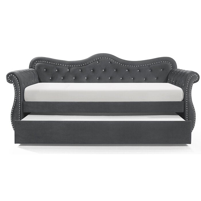 Abby Upholstered Velvet Wood Daybed with Trundle in dark gray by HouseOfZazla sofa beds on Tampa Home & Garden Store