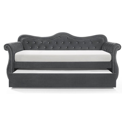 Abby Upholstered Velvet Wood Daybed with Trundle in dark gray by HouseOfZazla sofa beds on Tampa Home & Garden Store