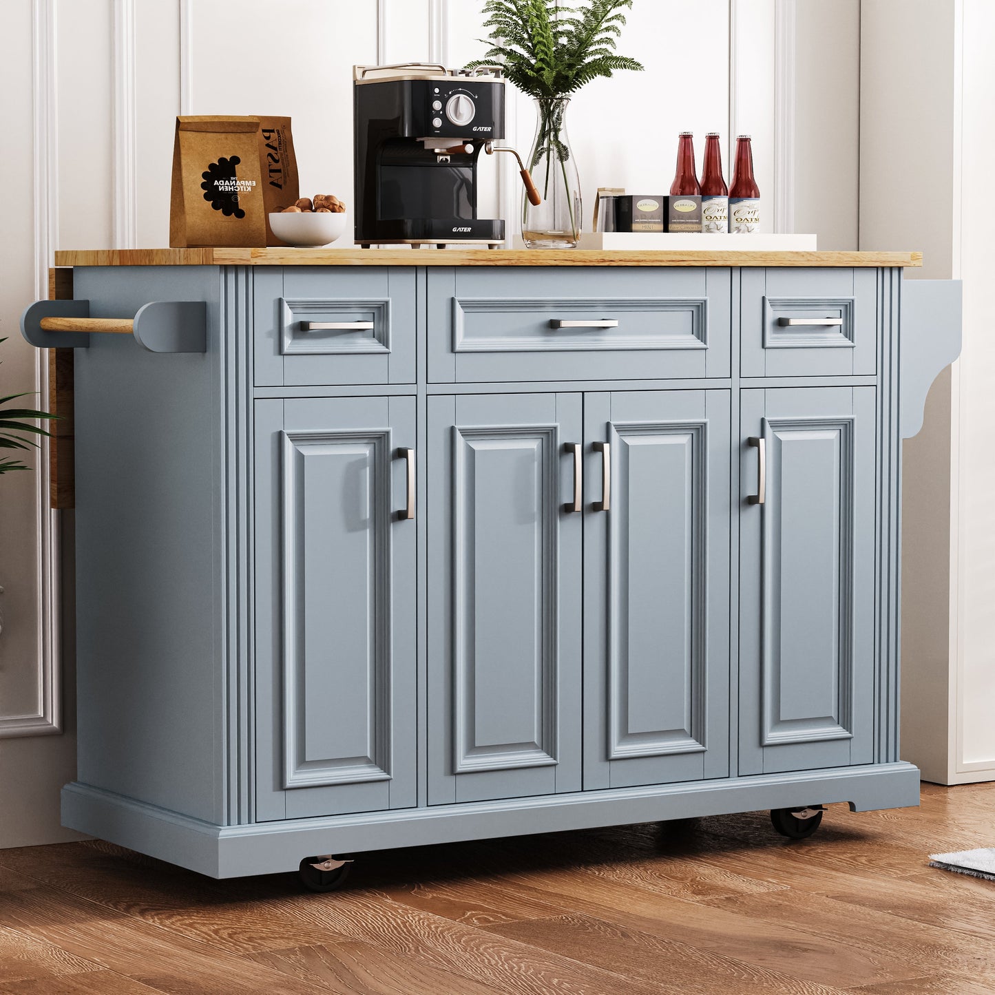 Large Rubber Wood Kitchen Island with Drop Leaf