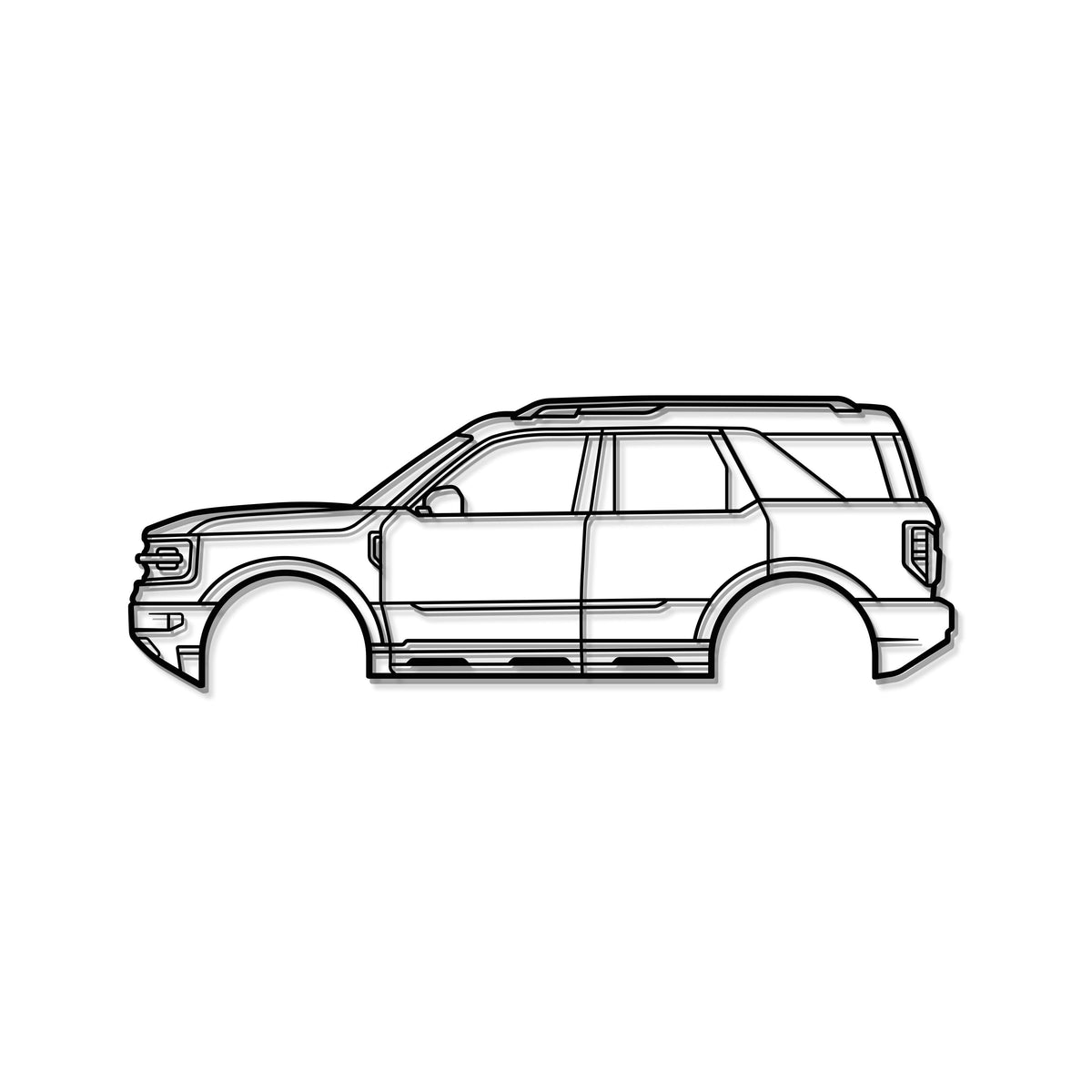 2021 Bronco Sport 1st Gen metal wall art SUV silhouette by Modello Turbo, black line art on Tampa Home & Garden Store