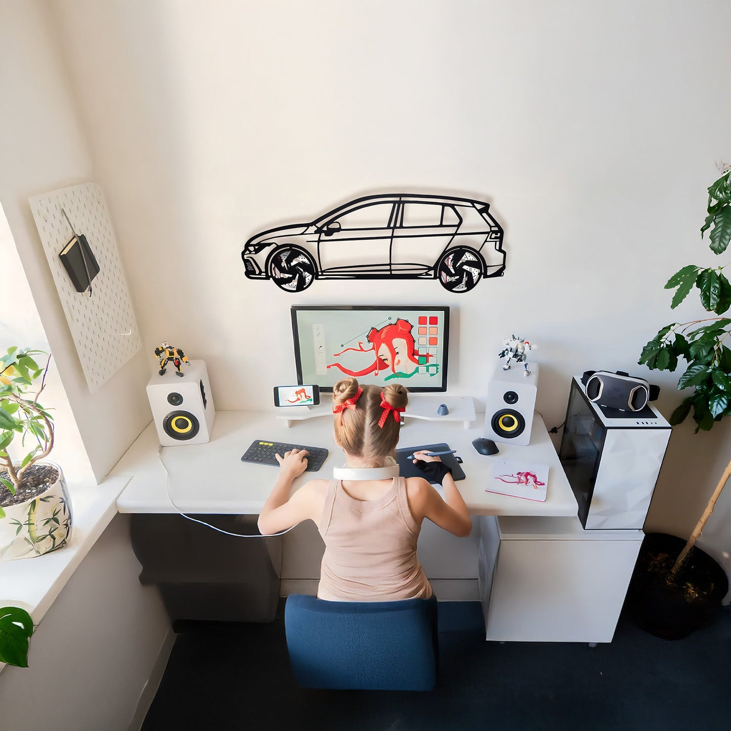 2022 Volkswagen Golf GTI Wall Art – Steel Silhouette with Spinning Wheels-KAFMEKA010 - Tampa Home & Garden Store