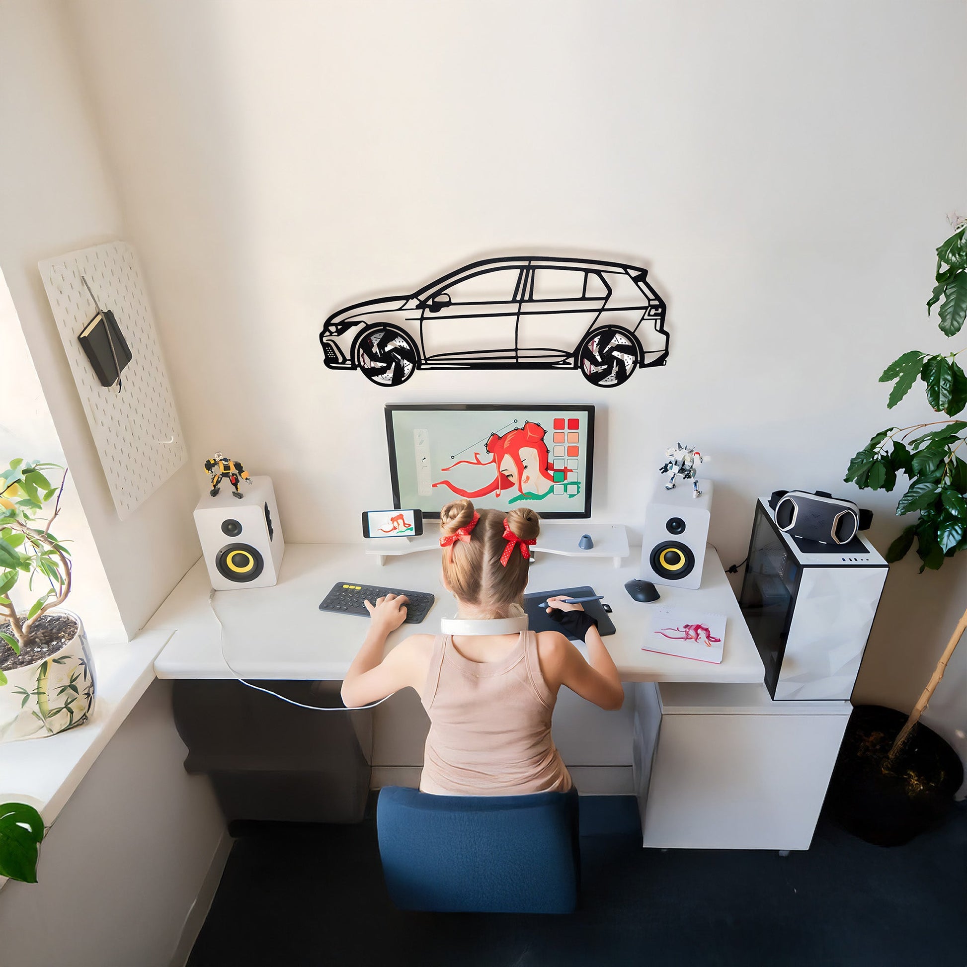 2022 Volkswagen Golf GTI Wall Art – Steel Silhouette with Spinning Wheels-KAFMEKA010 - Tampa Home & Garden Store