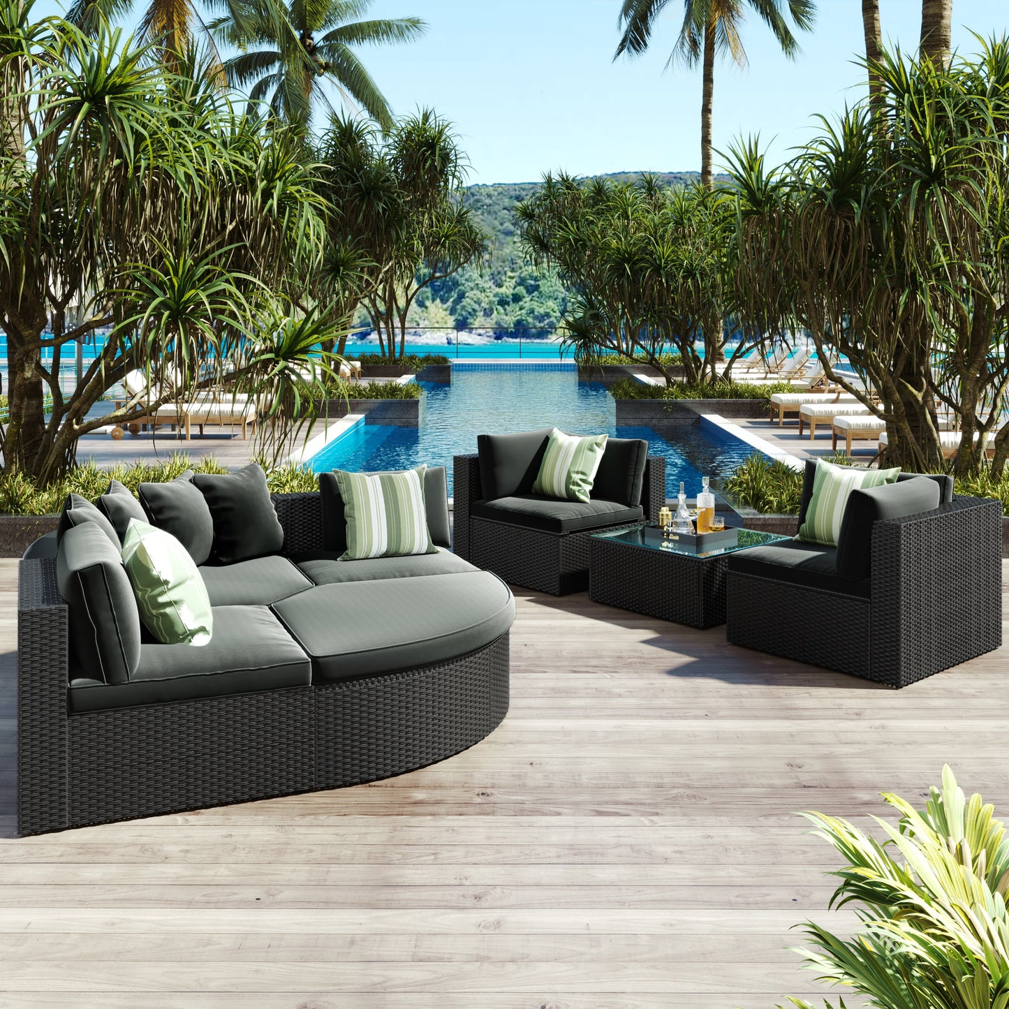 Outdoor 7 Piece Wicker Sofa Set and Cushions