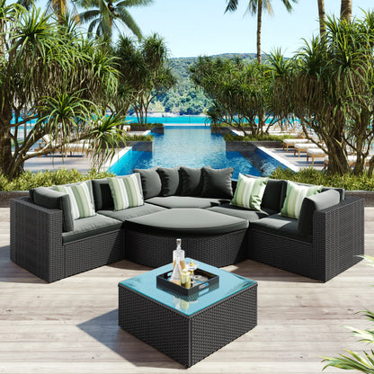 Outdoor 7 Piece Wicker Sofa Set and Cushions