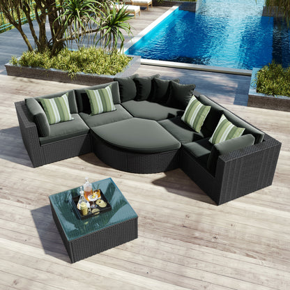 Outdoor 7 Piece Wicker Sofa Set and Cushions