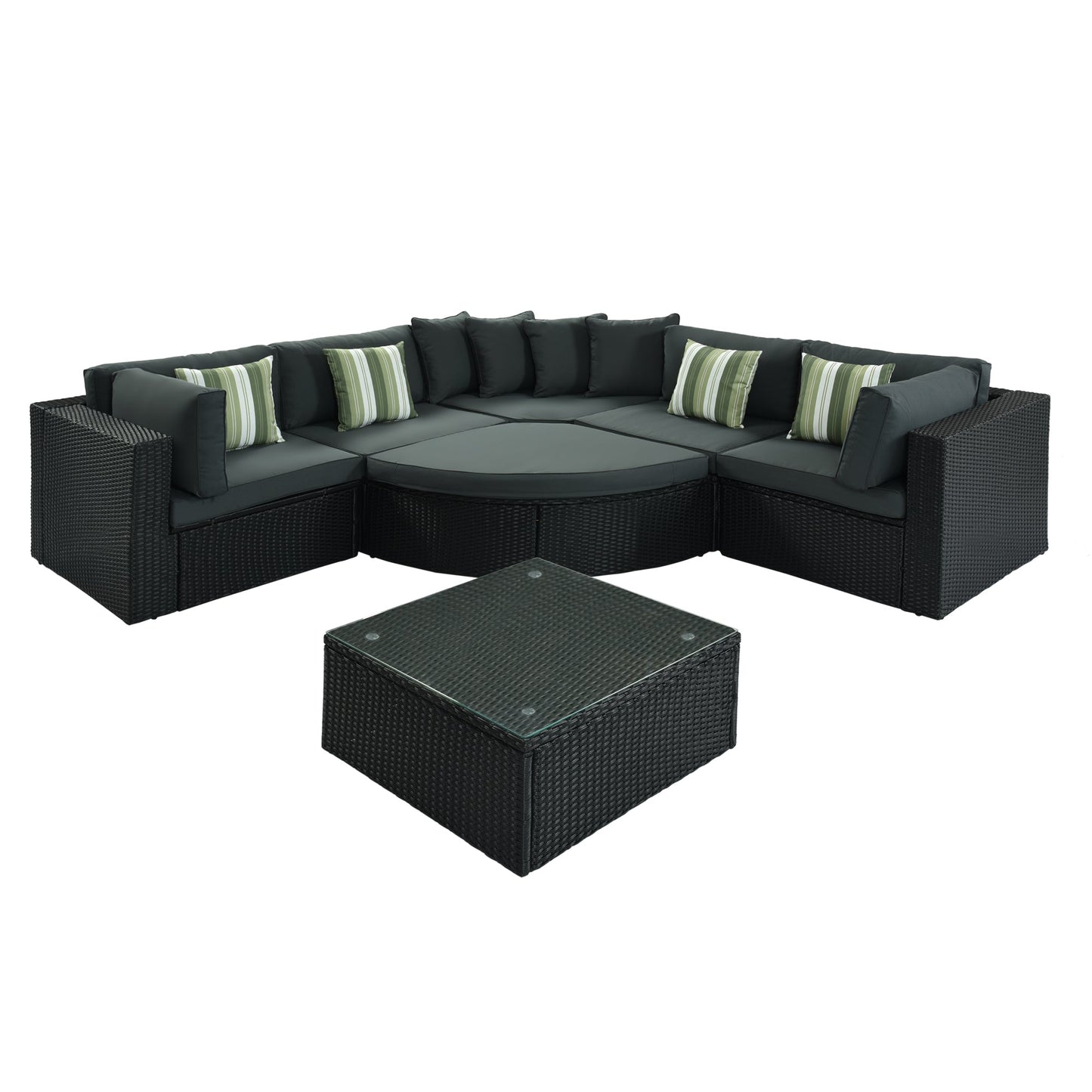 Outdoor 7 Piece Wicker Sofa Set and Cushions
