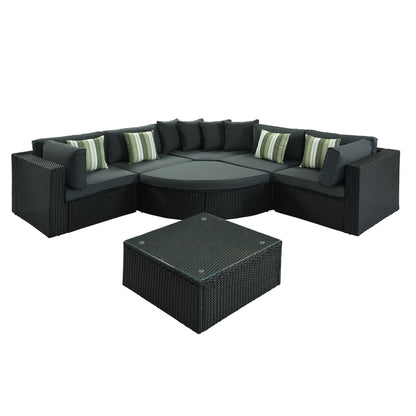 Outdoor 7 Piece Wicker Sofa Set and Cushions