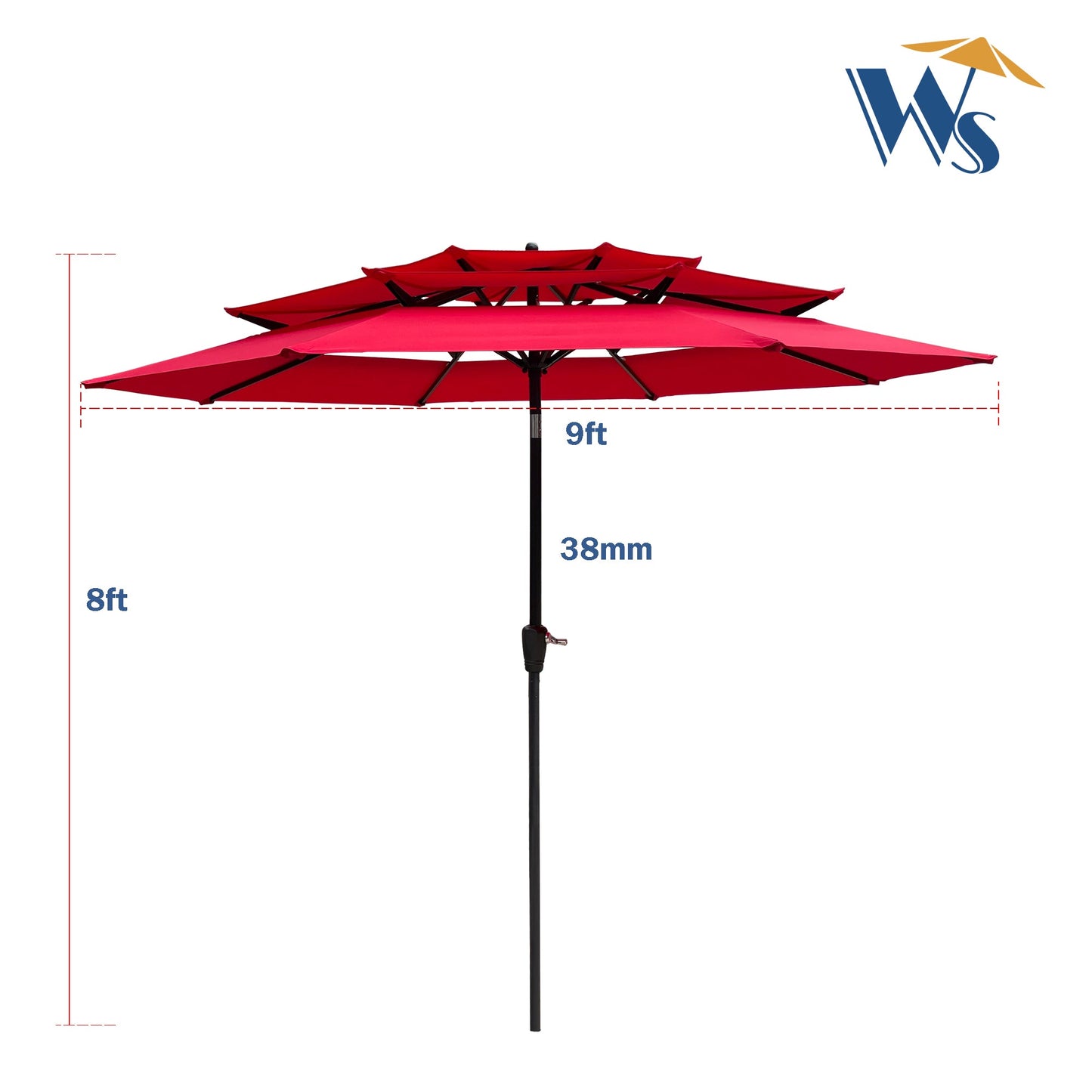 9 Ft 3 Tier Outdoor Umbrella with Crank and Tilt