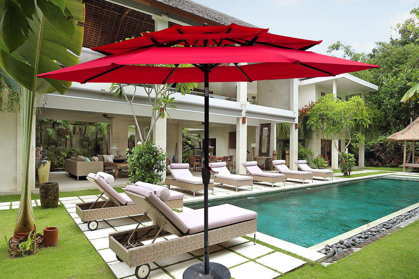 9 Ft 3 Tier Outdoor Umbrella with Crank and Tilt