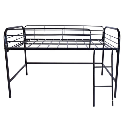 Metal twin loft bed frame in black steel with guard rails and ladder on Tampa Home & Garden Store