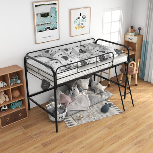Metal Twin Loft Bed with black metal frame by HouseOfZazla space below bunk for storage and play on Tampa Home & Garden Store