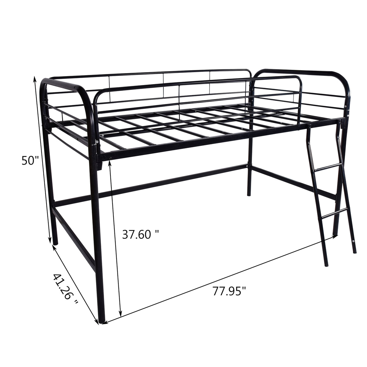 Metal twin loft bed frame black with guard rails and ladder by HouseOfZazla on Tampa Home & Garden Store