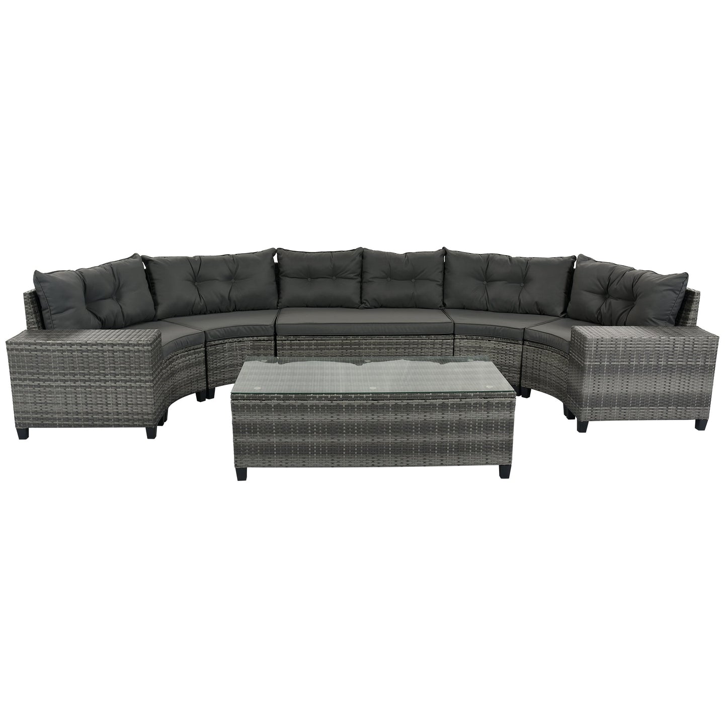 8 Pieces Round Outdoor Wicker Sofa and Table