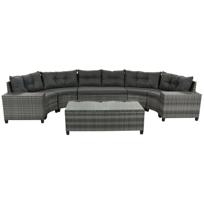 8 Pieces Round Outdoor Wicker Sofa and Table