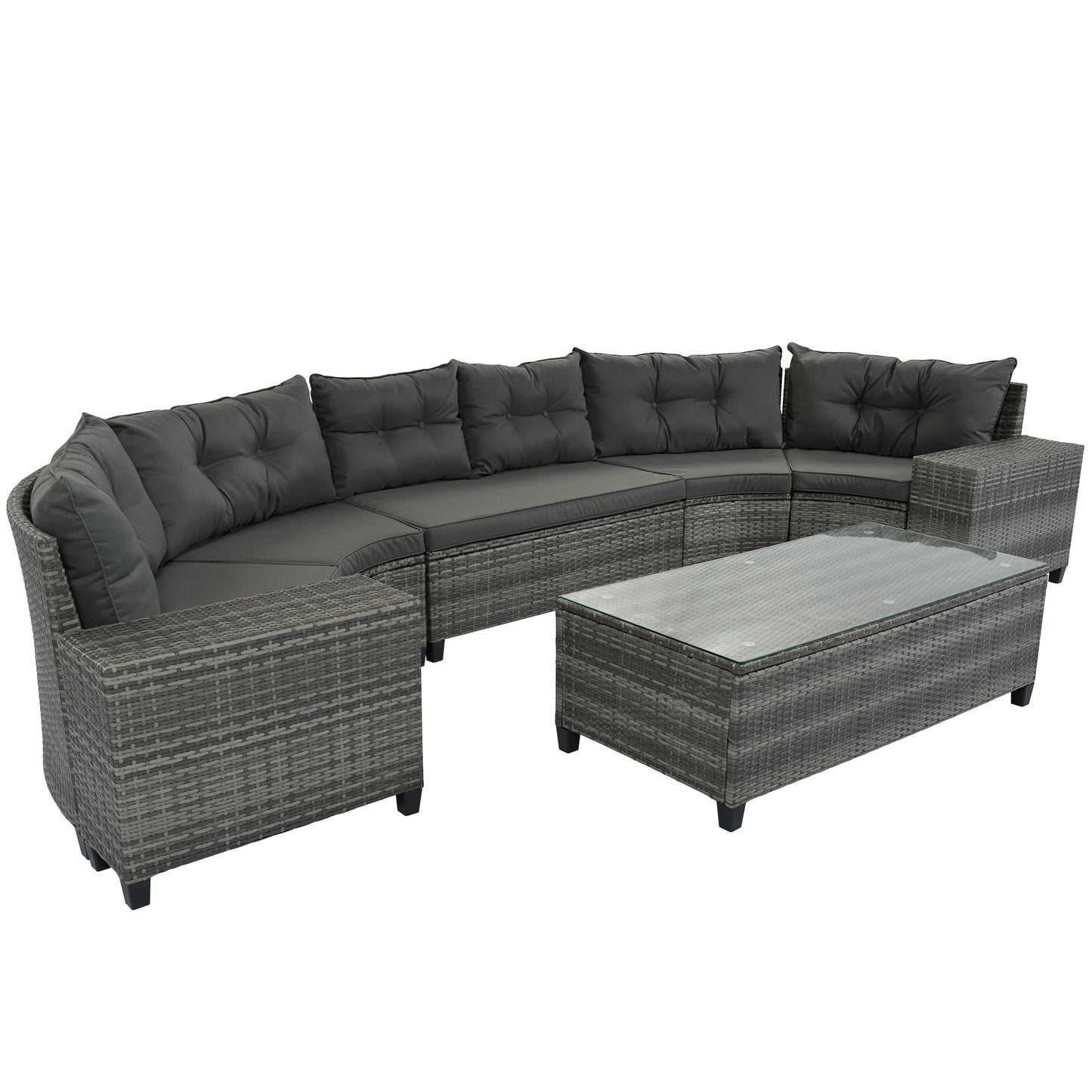8 Pieces Round Outdoor Wicker Sofa and Table