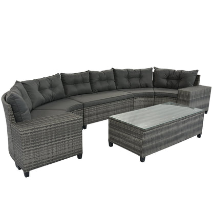 8 Pieces Round Outdoor Wicker Sofa and Table