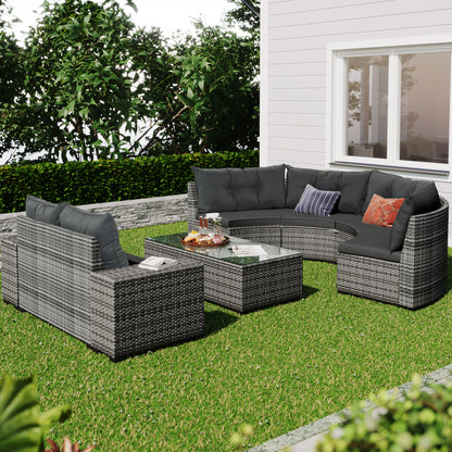 8 Pieces Round Outdoor Wicker Sofa and Table