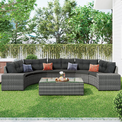 8 Pieces Round Outdoor Wicker Sofa and Table