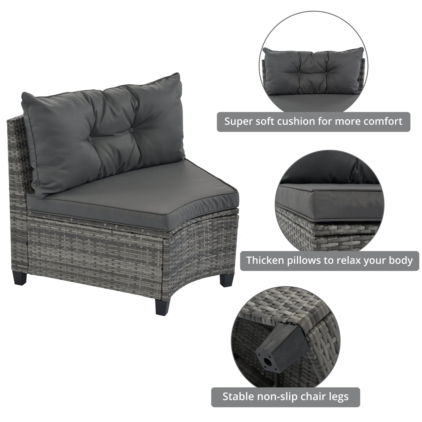 8 Pieces Round Outdoor Wicker Sofa and Table