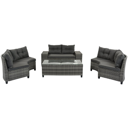 8 Pieces Round Outdoor Wicker Sofa and Table