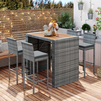 Five Piece Outdoor Patio Wicker Bar Set and Chair