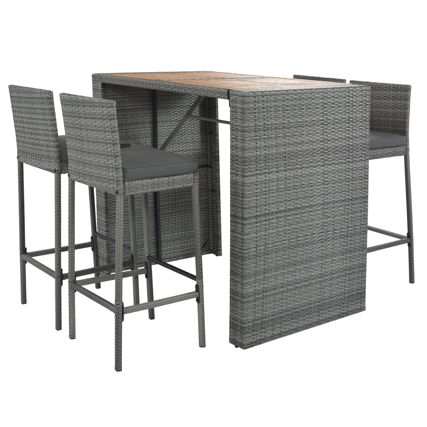 Five Piece Outdoor Patio Wicker Bar Set and Chair