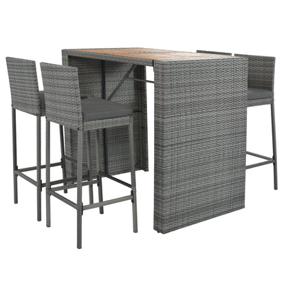Five Piece Outdoor Patio Wicker Bar Set and Chair