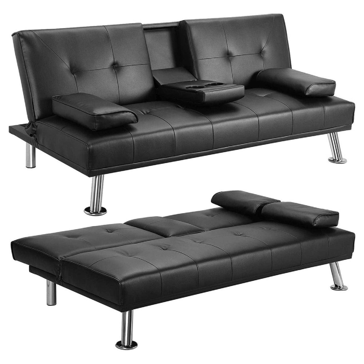 Modern Faux Leather Convertible Sofa and Bed