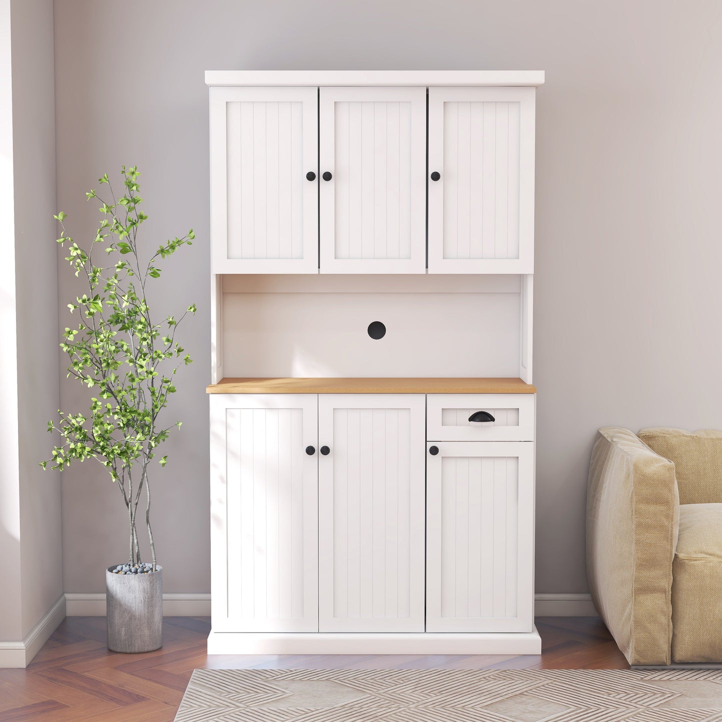 Kitchen Pantry Storage Cabinet and Microwave Rack
