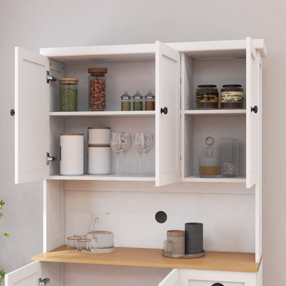 71in white kitchen pantry cabinet with microwave countertop; doors reveal jars and glassware on Tampa Home & Garden Store