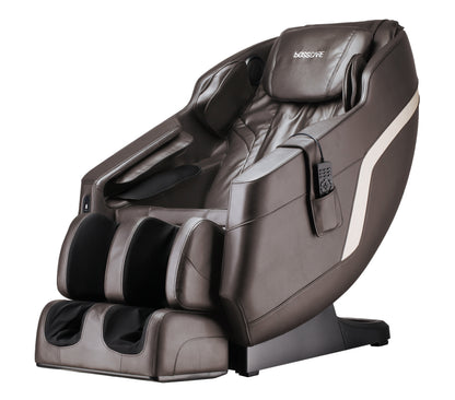 Massage chair SL Track full-body recliner in brown leather with remote BOSSCare logo on Tampa Home & Garden Store