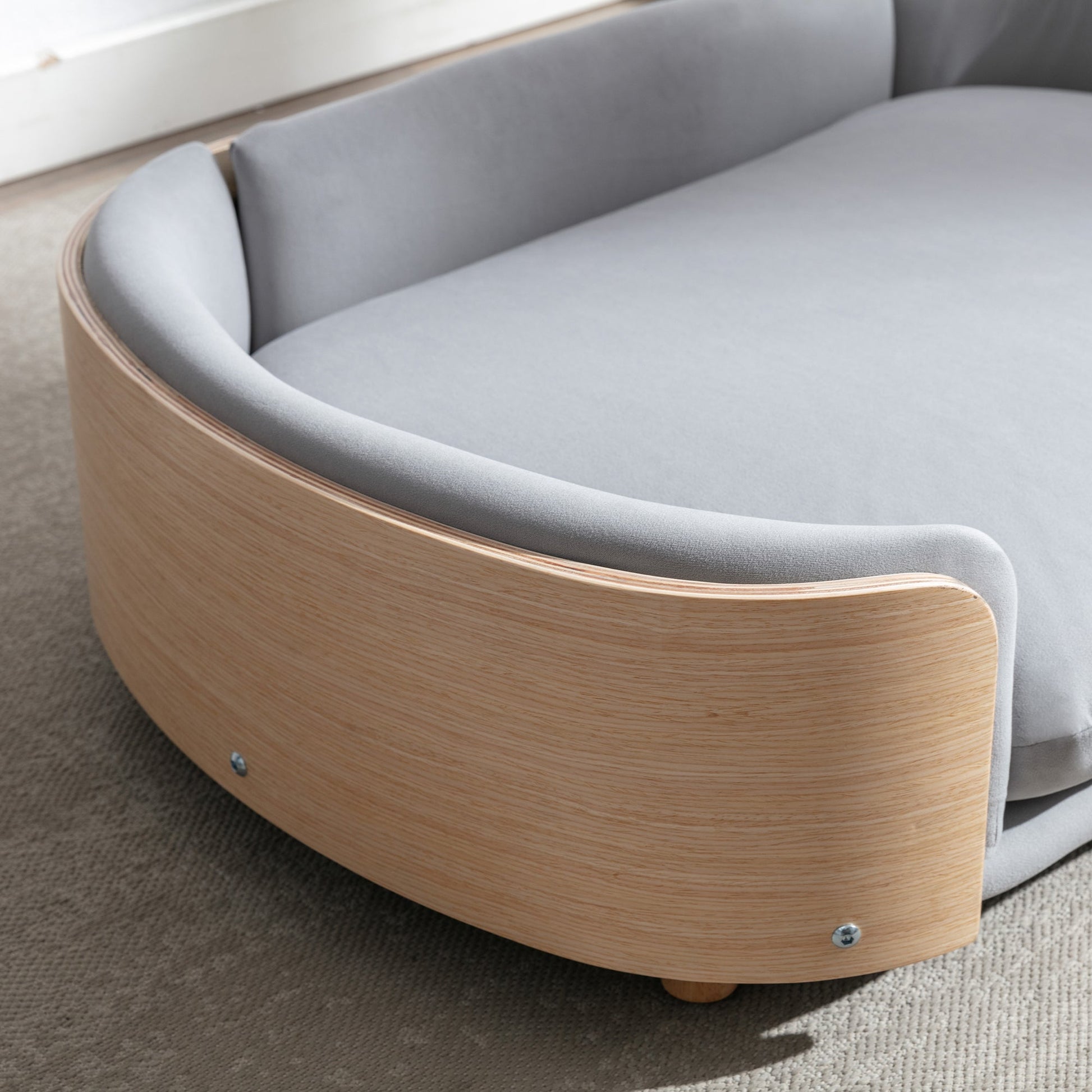 Scandinavian Style Elevated Dog Bed with velvet gray cushion and solid wood legs HouseOfZazla on Tampa Home & Garden Store