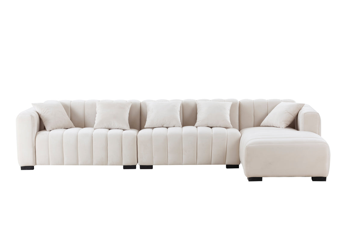 L-shaped velvet sectional sofa with deep tufting and right chaise by HouseOfZazla beige on Tampa Home & Garden Store